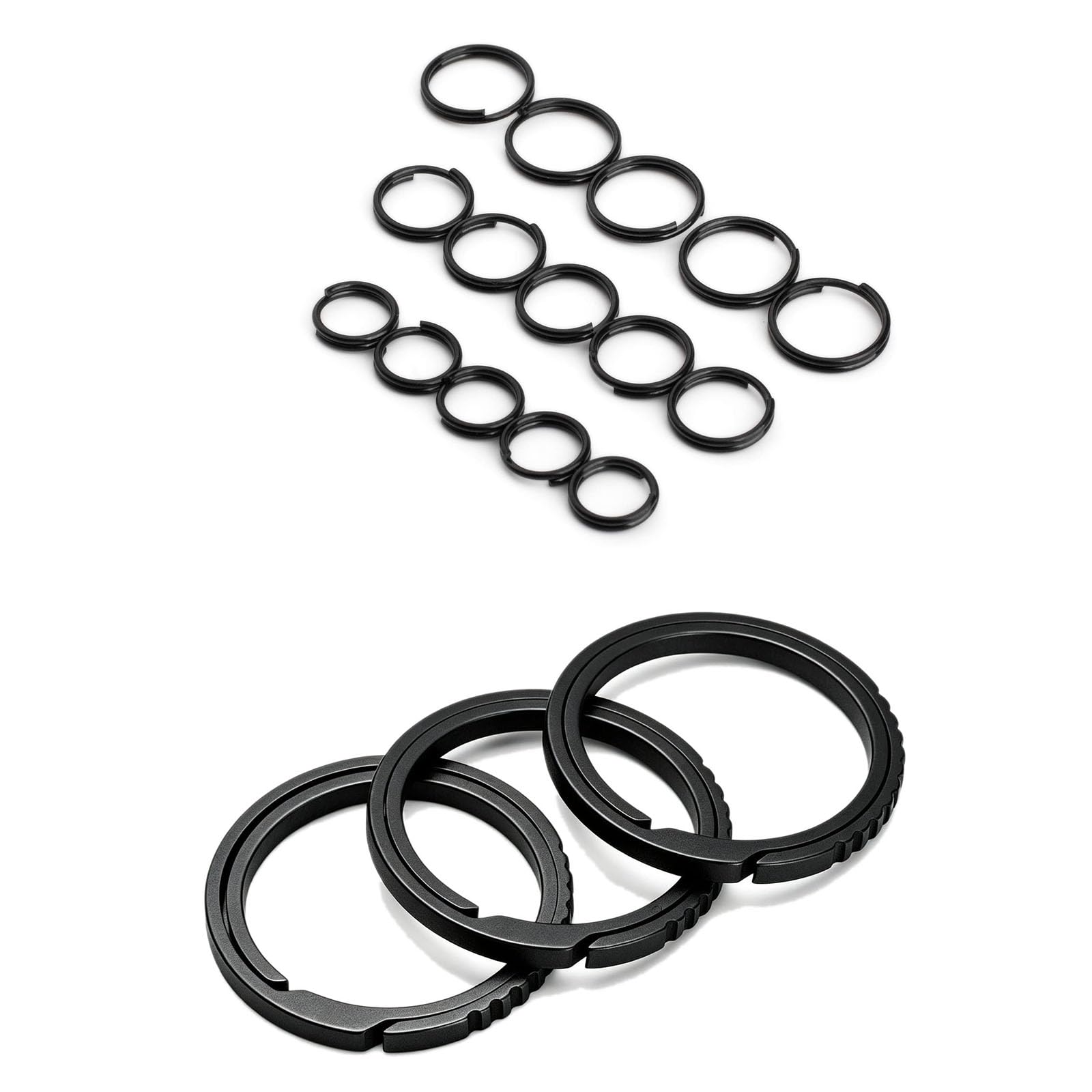FEGVE Titanium 15pcs Small Split Rings and 3pcs Side Push Key Ring