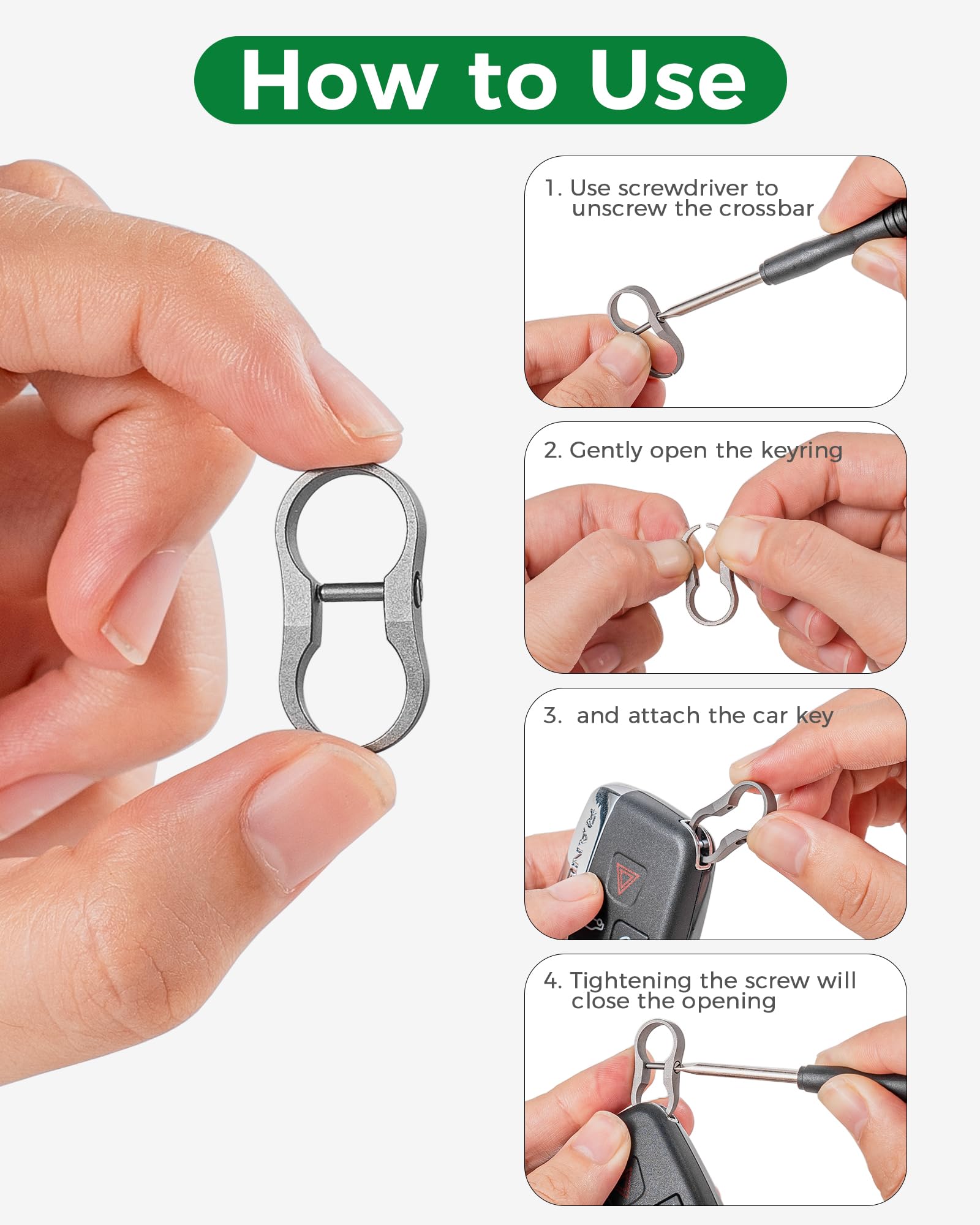 FEGVE Titanium Key Ring, Tiny Key Shackle for Narrow Hole Car Keys