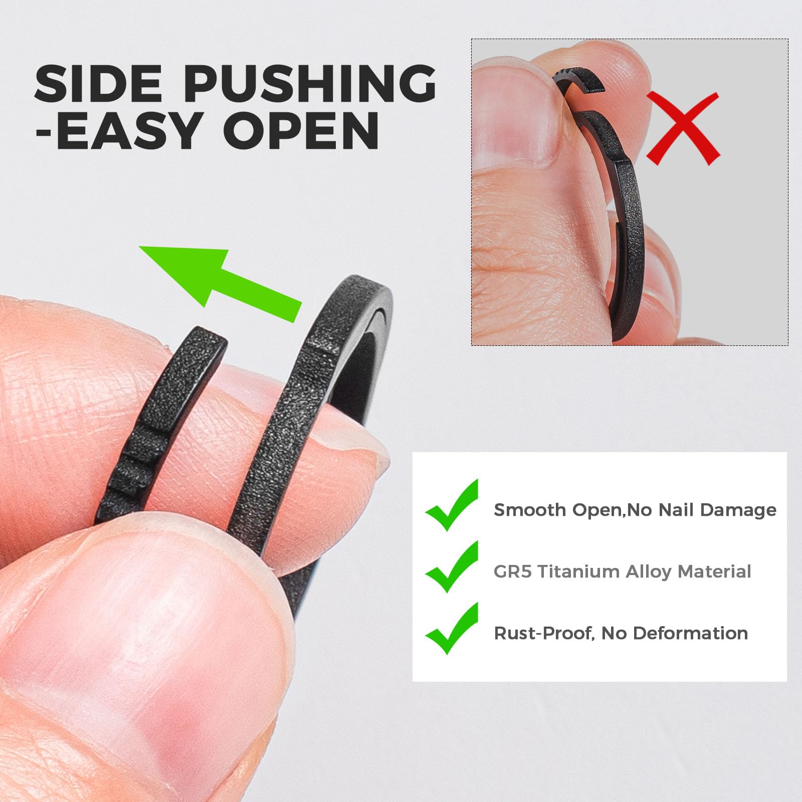FEGVE Titanium 15pcs Small Split Rings and 3pcs Side Push Key Ring