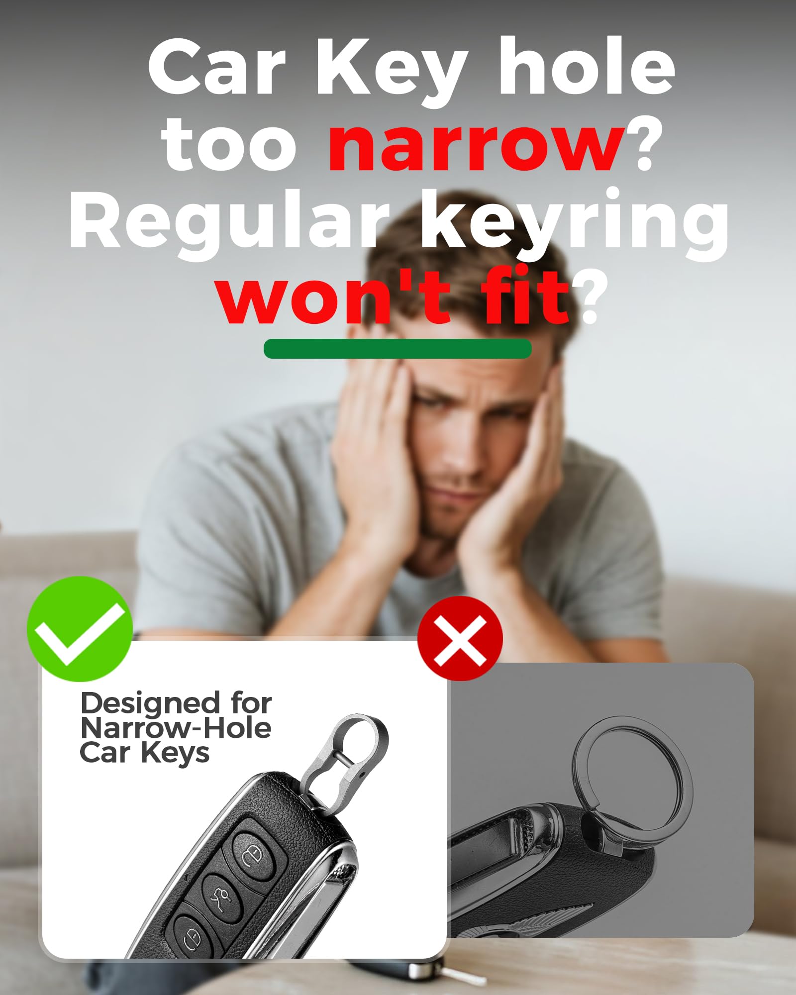 FEGVE Titanium Key Ring, Tiny Key Shackle for Narrow Hole Car Keys