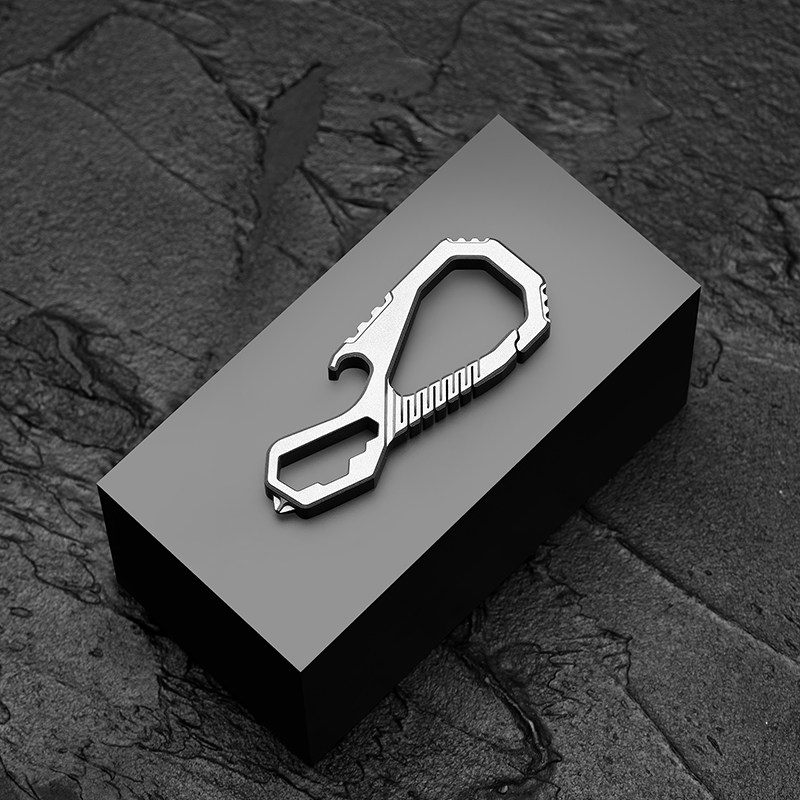 Fegve keychain multifunctional Fego with bottle opening personalized creative titanium alloy pure male car keychain pendant