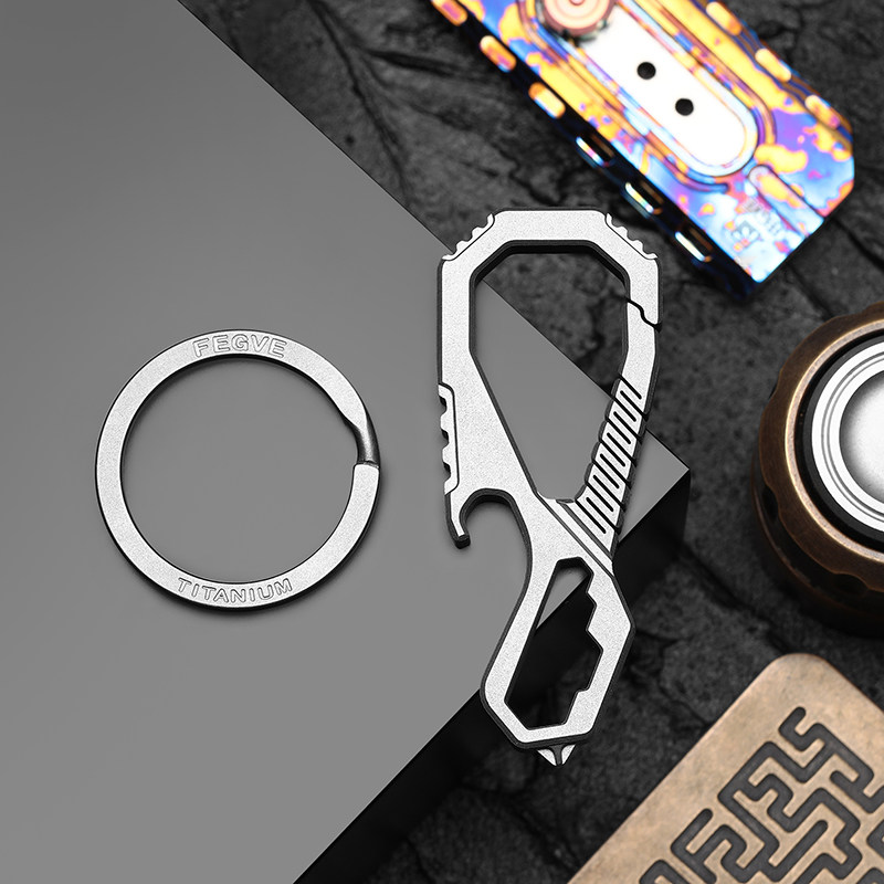Fegve keychain multifunctional Fego with bottle opening personalized creative titanium alloy pure male car keychain pendant