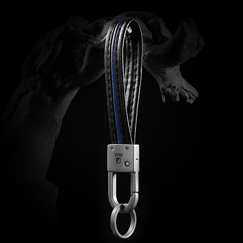 Fegve titanium alloy car keychain, belt threading, non top layer cowhide leather waist pendant, hanging buckle, titanium lock buckle