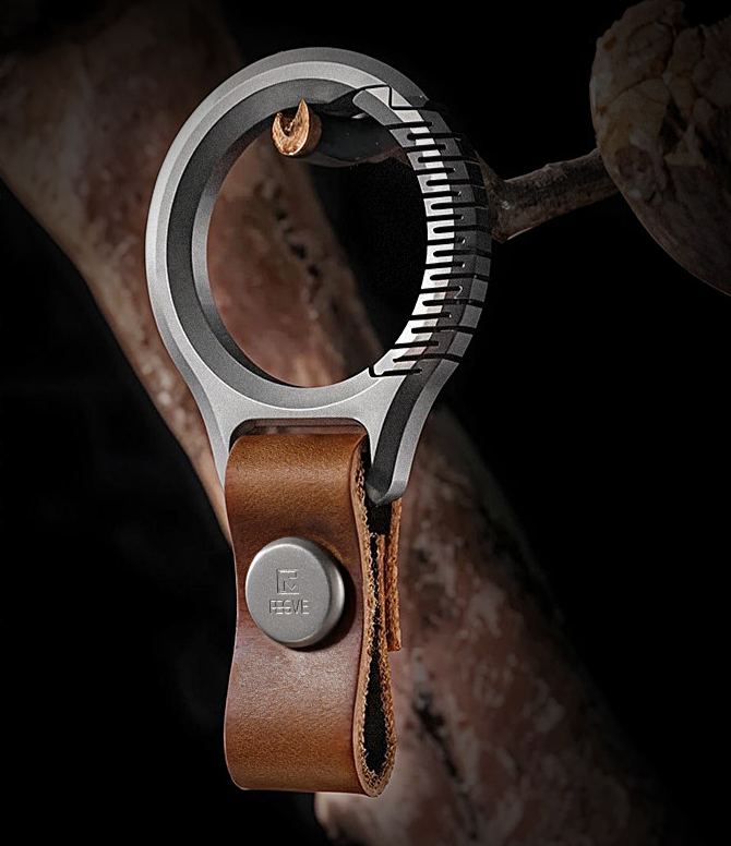Fegve titanium alloy car keychain pendant made of genuine leather, suitable for men and women's car waist hanging, simple keychain and keychain