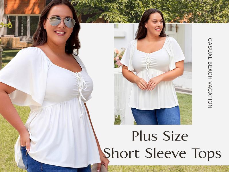 Eytino Women Plus Size Sweetheart Neck Short Sleeve Shirred Peplum Rib Blouse Tops Shirts(1X-5X) Eytino Women Plus Size Sweetheart Neck Short Sleeve Shirred Peplum Rib Blouse Tops Shirts(1X-5X)