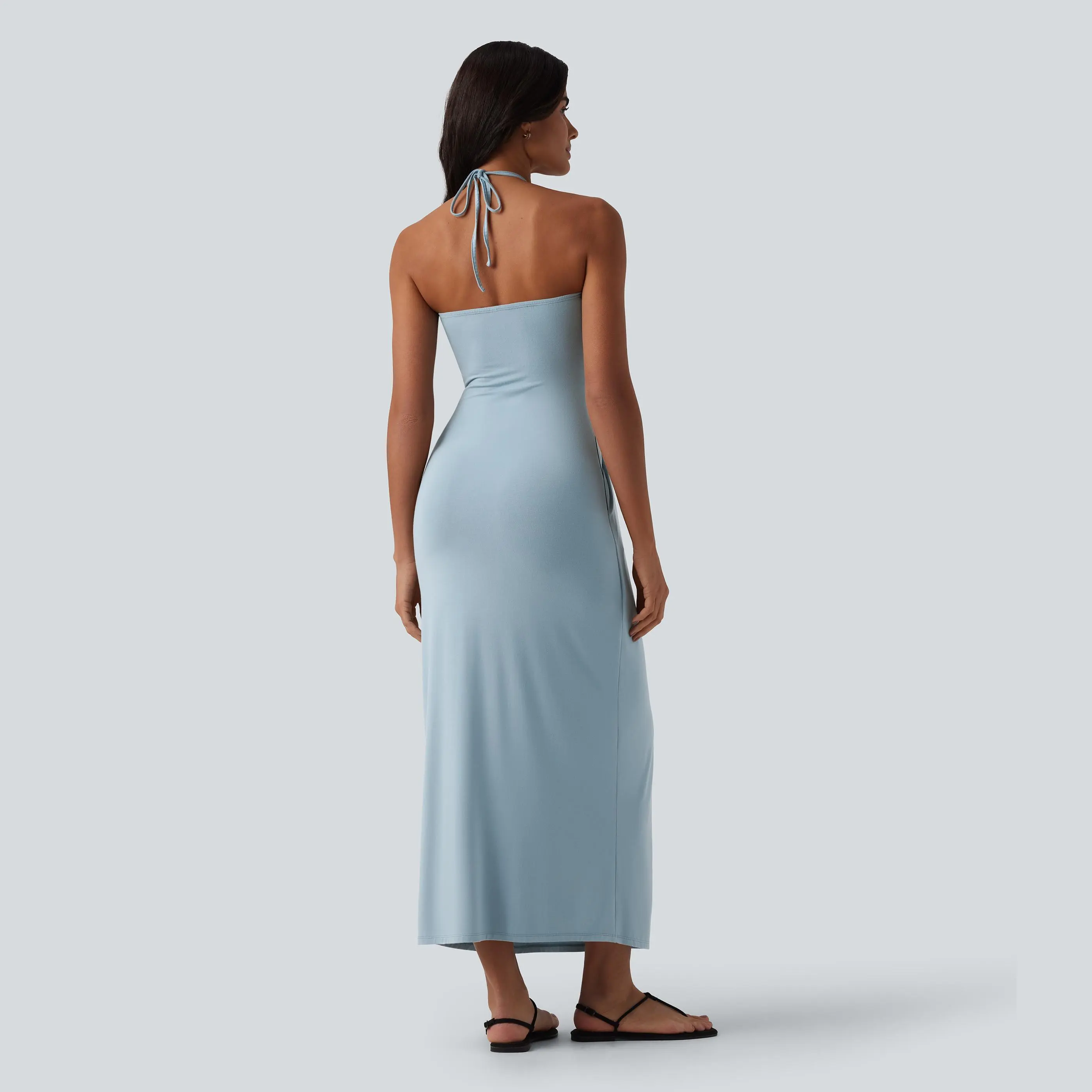 【Creator&rsquo;s Pick】Halara Halter Tie Back Maxi Dress with Pockets