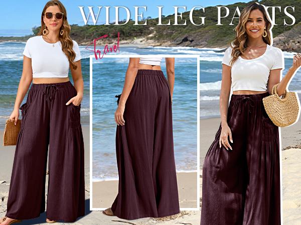 TARSE Women Casual Linen Blend Palazzo Pants Loose Fit Boho Wide Leg Baggy Trousers with Pockets Oversize 2026 Summer Vacation Womenswear Work Pants TARSE Women Casual Linen Blend Palazzo Pants Loose Fit Boho Wide Leg Baggy Trousers with Pockets Oversize 2026 Summer Vacation Womenswear Work Pants