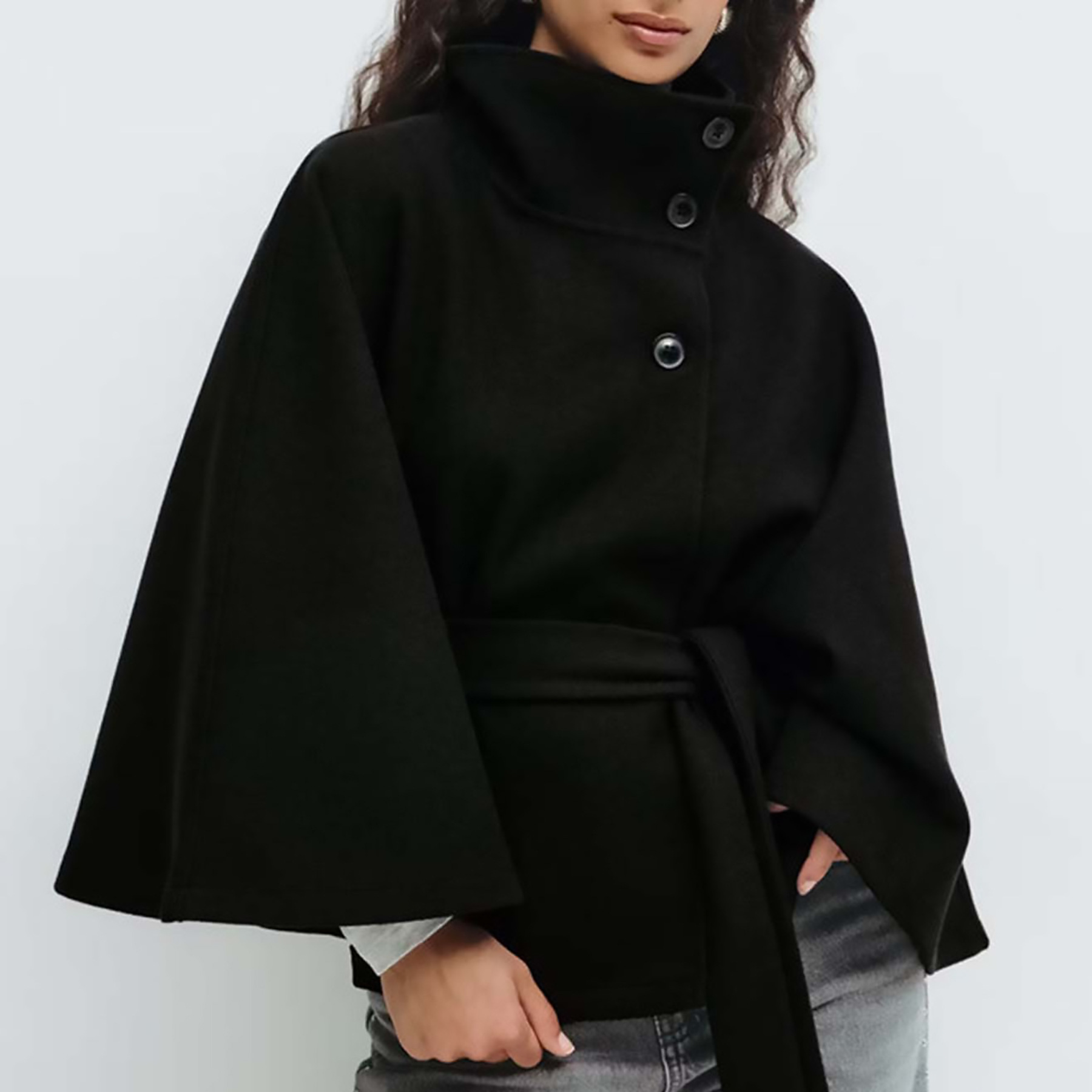 Womens Wool Blend Poncho Pea Coat