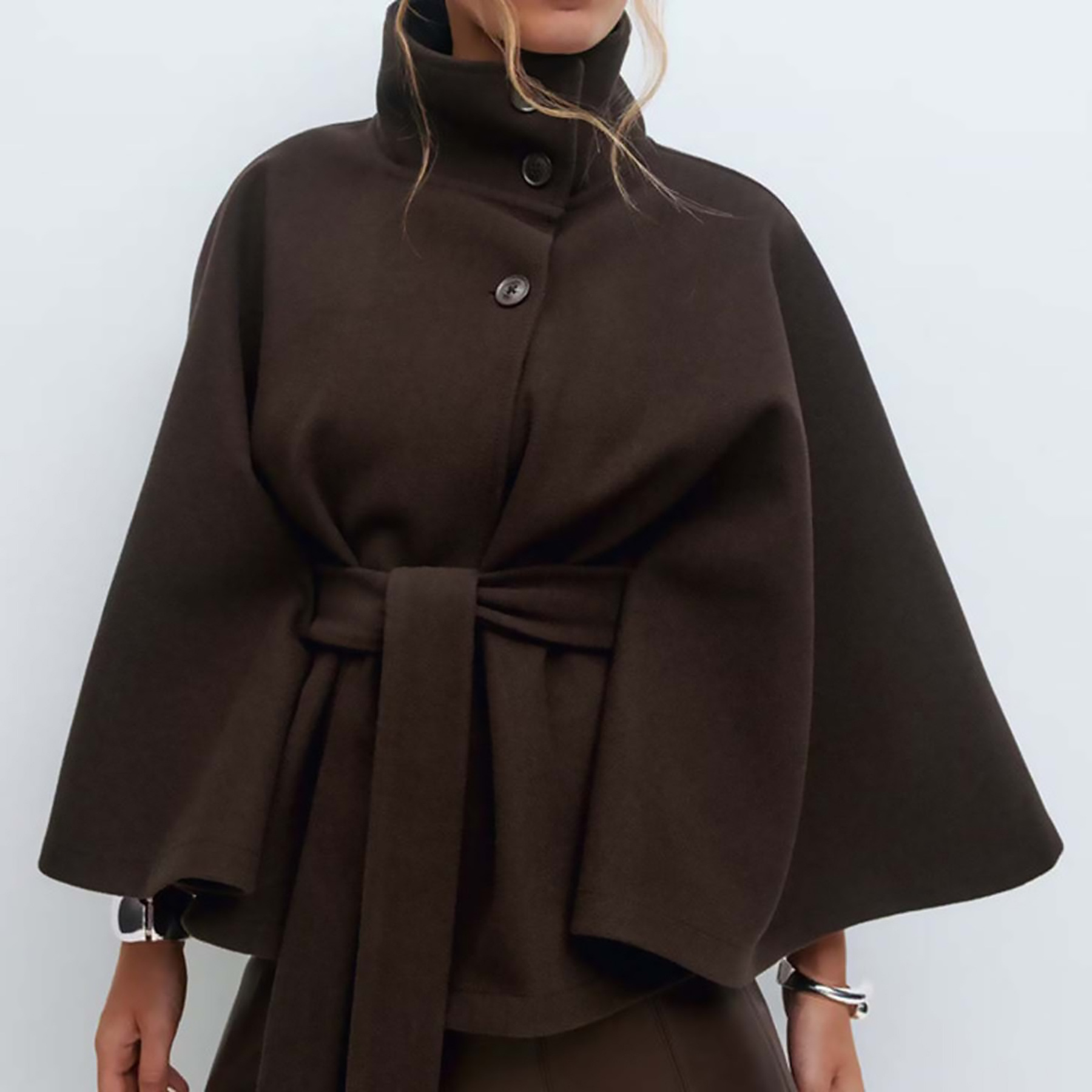 Womens Wool Blend Poncho Pea Coat