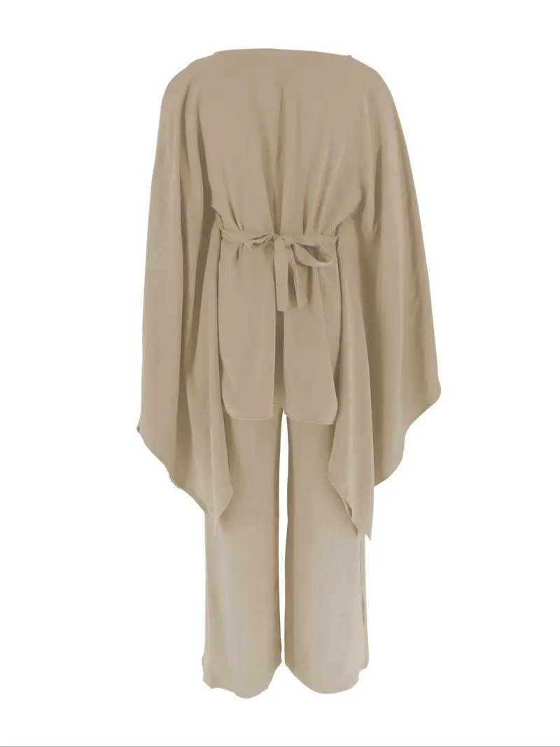 Women's Loose Two-Piece Set, Minimalist Long Hoodie Top + Wide Leg Pants, Casual Natural Style for Spring & Fall Seasons