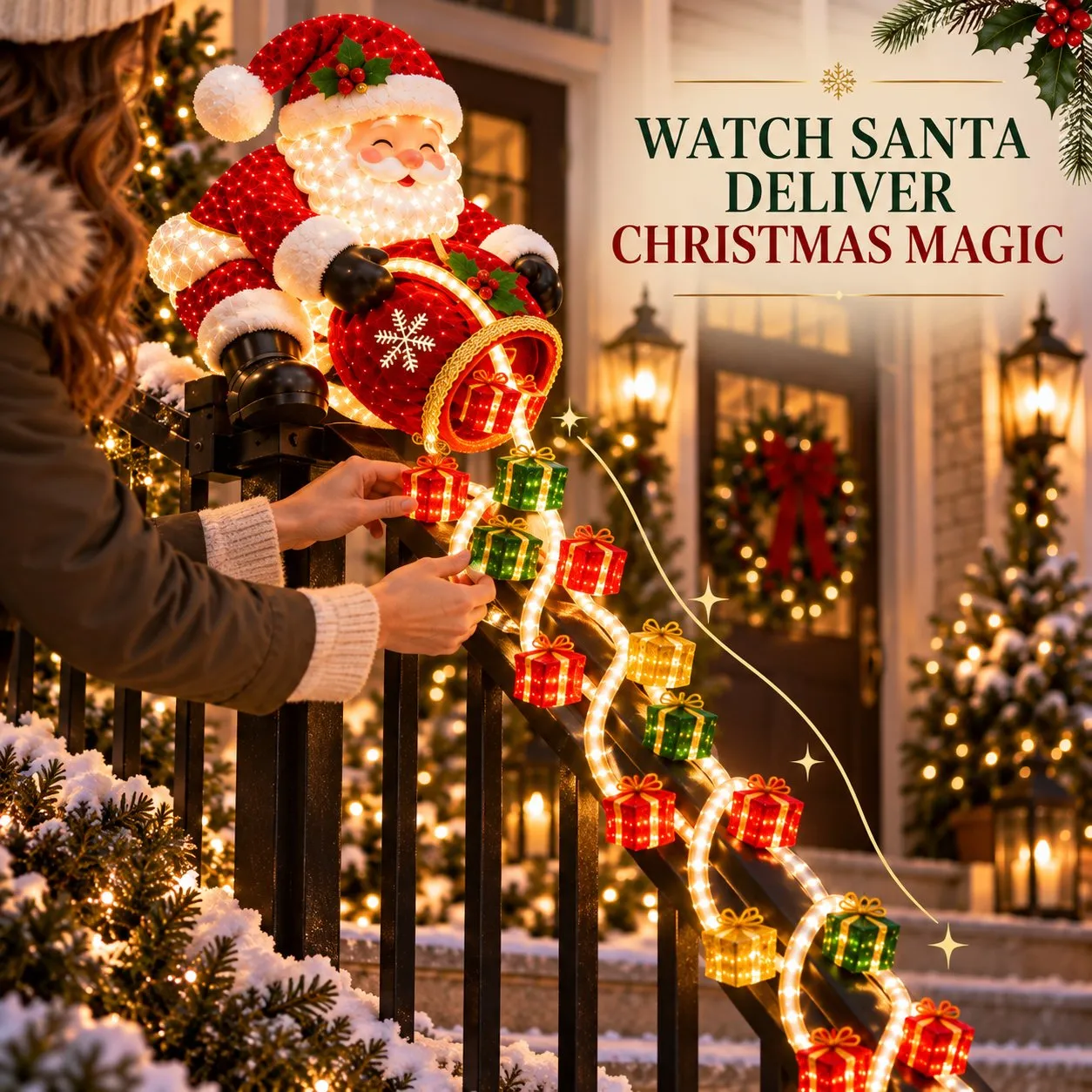 🎅 Santa Magic Gift Cascade Railing Light