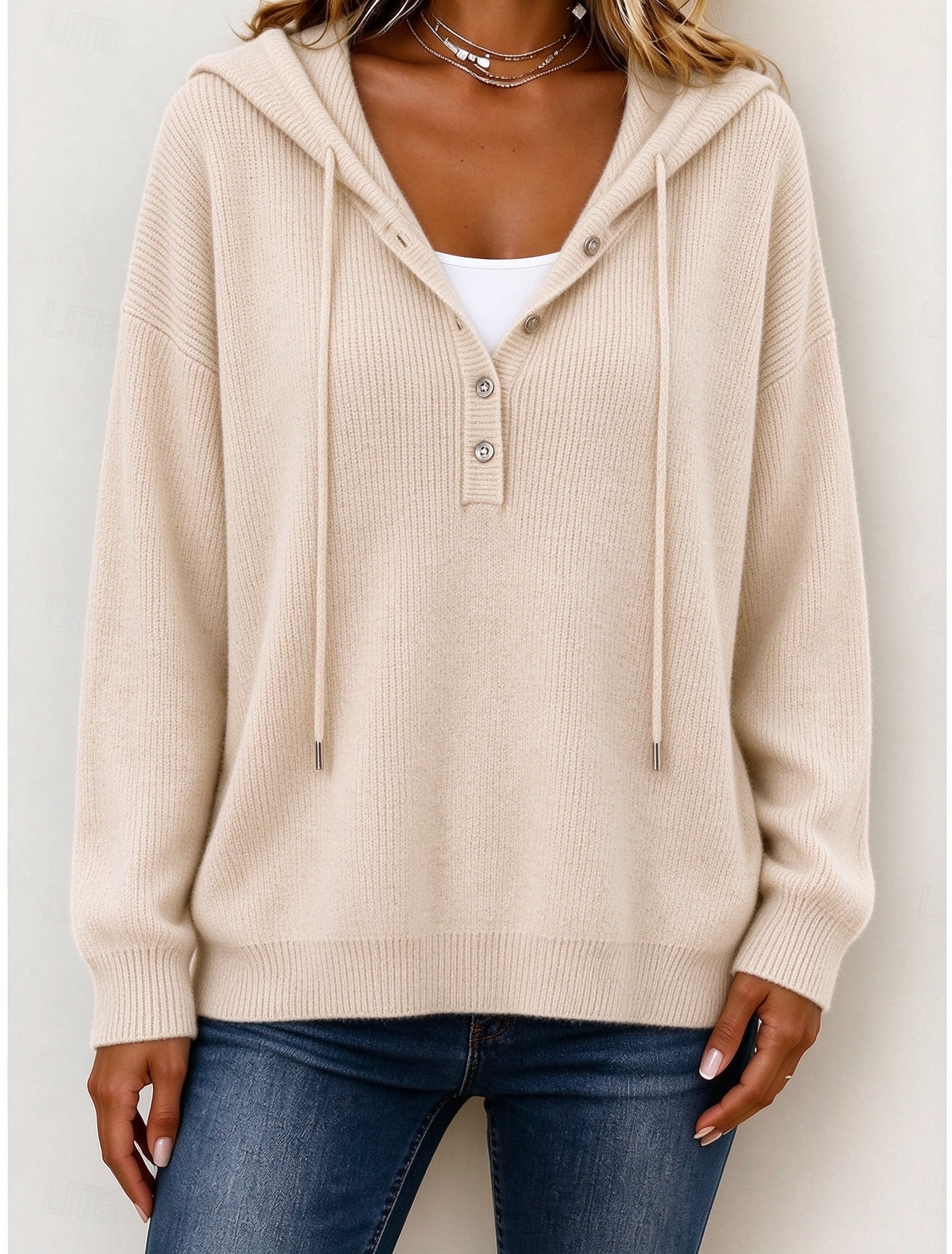 ⏰CLEARANCE💥 Women‘s Casual Loose Button Hooded Cashmere Sweatshirt