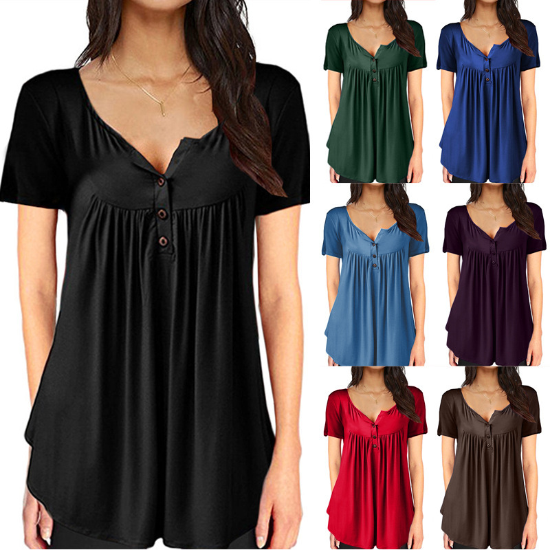 Women's Ruched Button Loose Short Sleeve T-Shirt