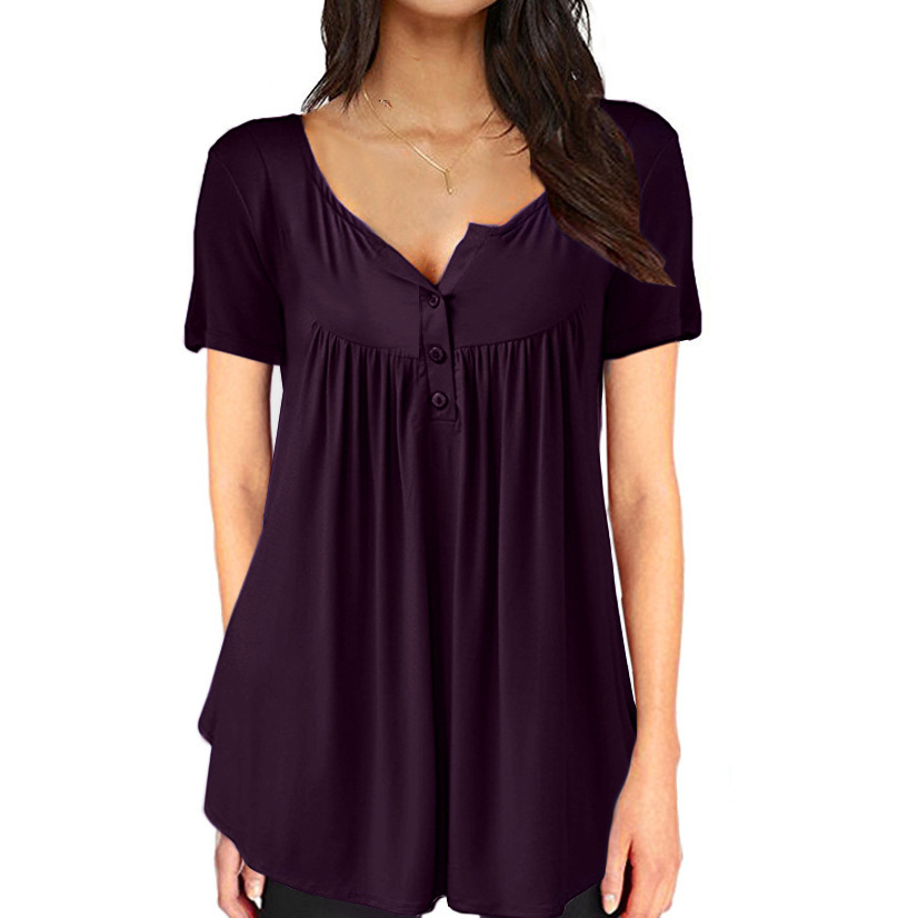 Women's Ruched Button Loose Short Sleeve T-Shirt
