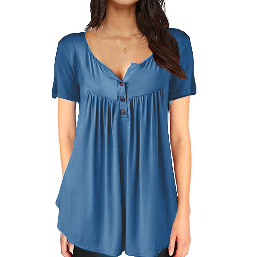 Women's Ruched Button Loose Short Sleeve T-Shirt