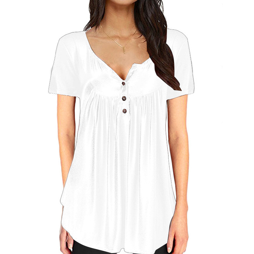 Women's Ruched Button Loose Short Sleeve T-Shirt