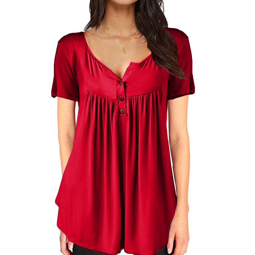Women's Ruched Button Loose Short Sleeve T-Shirt