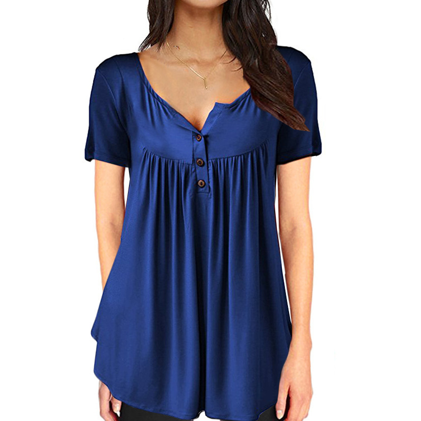 Women's Ruched Button Loose Short Sleeve T-Shirt