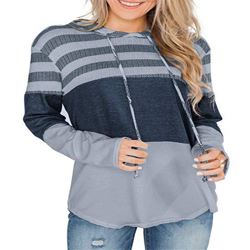 Women's Loose Fit Color Block Hooded Pullover Sweatshirt Long Sleeve