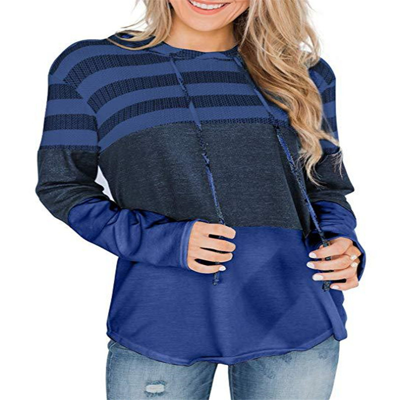 Women's Loose Fit Color Block Hooded Pullover Sweatshirt Long Sleeve