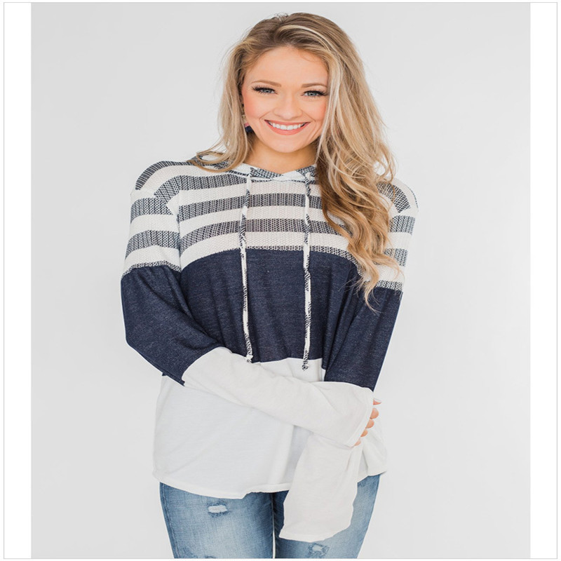 Women's Loose Fit Color Block Hooded Pullover Long Sleeve Sweatshirt