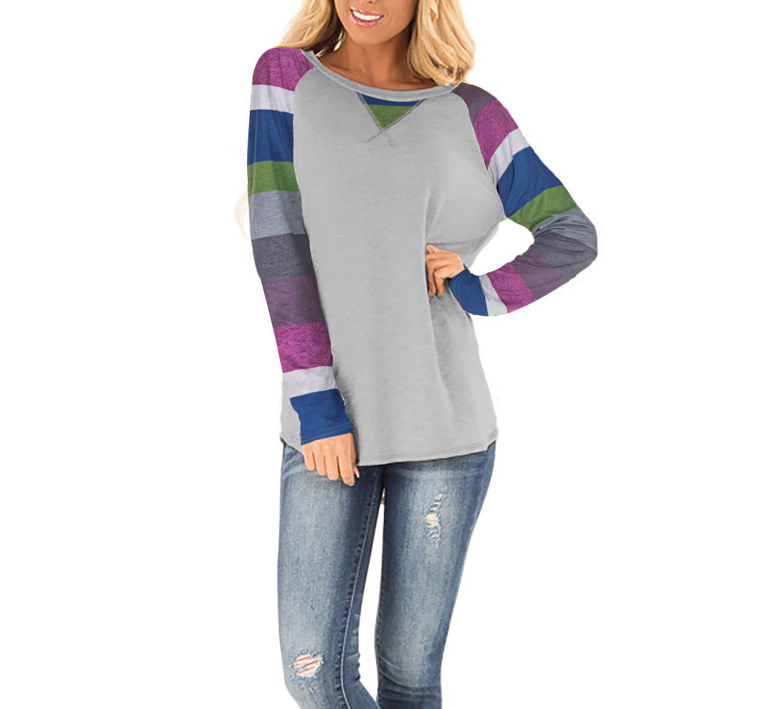 Women's Raglan Sleeve Long Sleeve T-Shirt Print Splice Crew Neck Top
