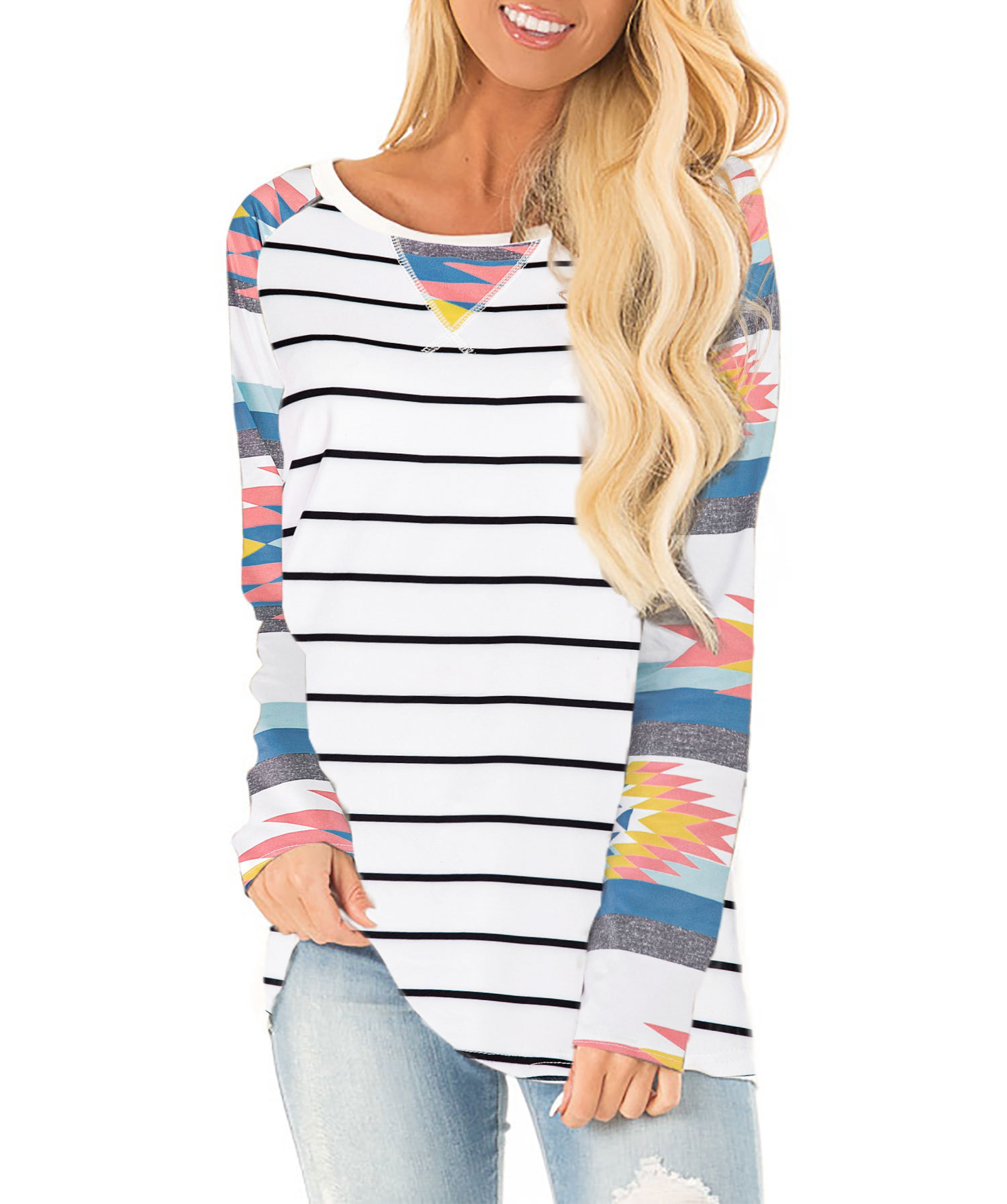 Women's Raglan Sleeve Long Sleeve T-Shirt Print Splice Crew Neck Top