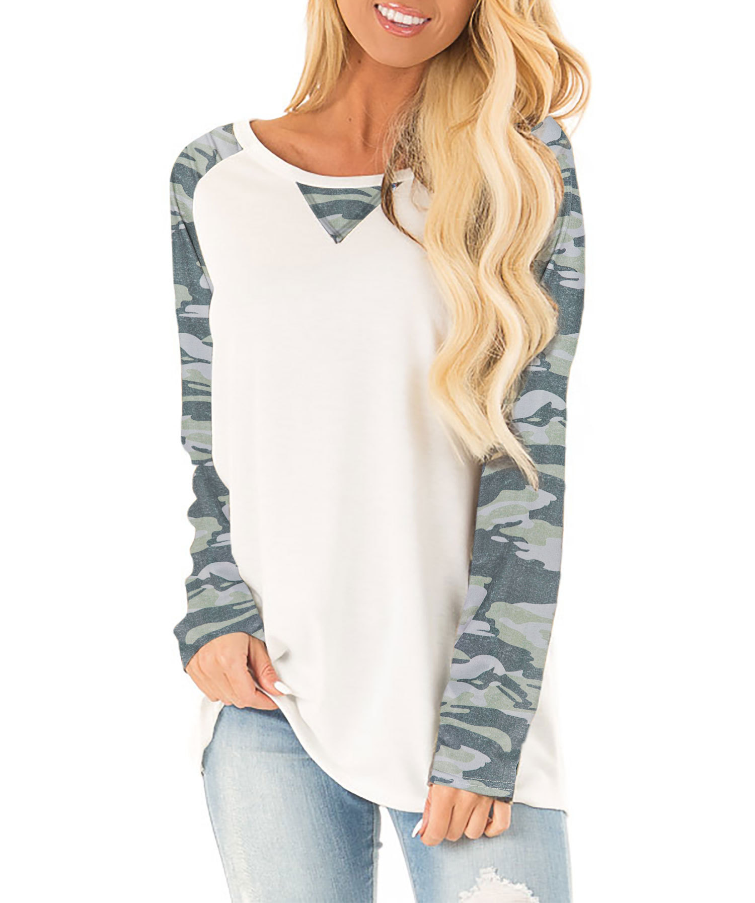 Women's Raglan Sleeve Long Sleeve T-Shirt Print Splice Crew Neck Top