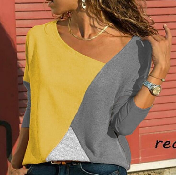 Colorblock Crewneck Long Sleeve Casual T-Shirt Women's Top