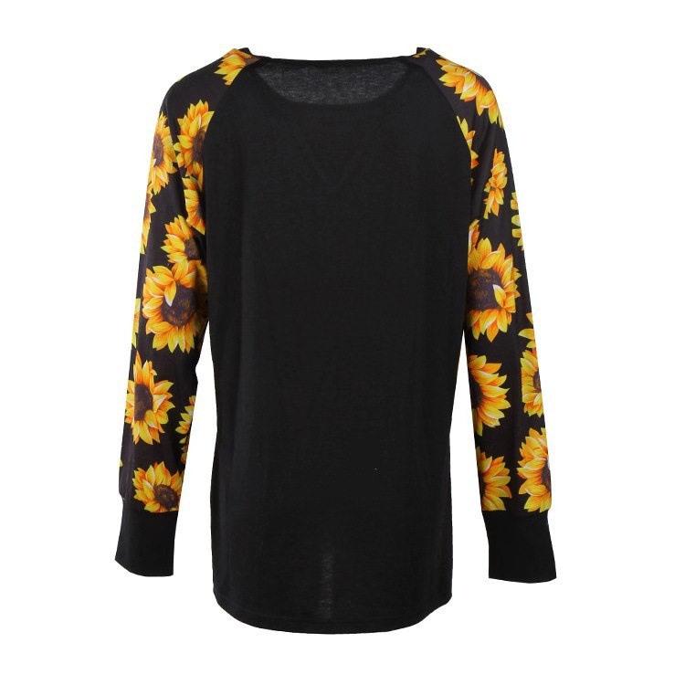 Sunflower Print Long Sleeve Cotton Top