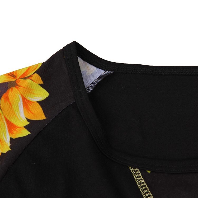 Sunflower Print Long Sleeve Cotton Top