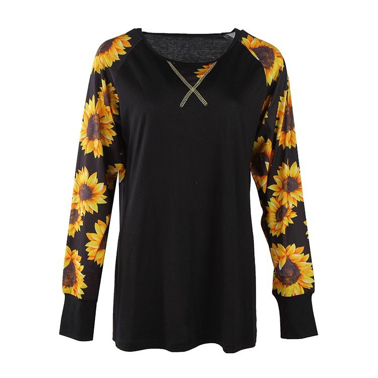 Sunflower Print Long Sleeve Cotton Top
