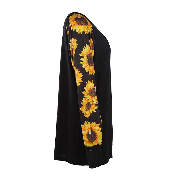 Sunflower Print Long Sleeve Cotton Top