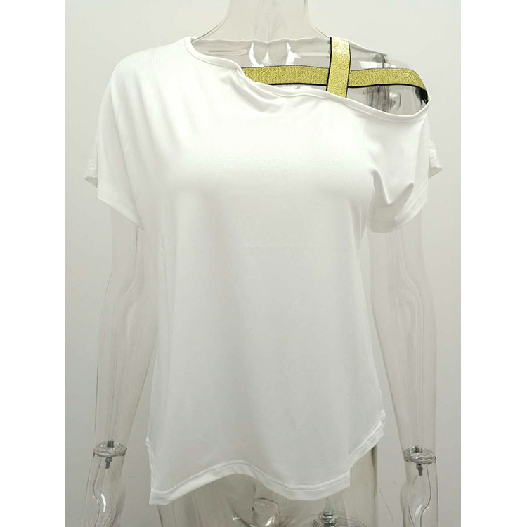 Women's One-Shoulder Sequin Cross Milk Silk Short-Sleeve T-Shirt Casual