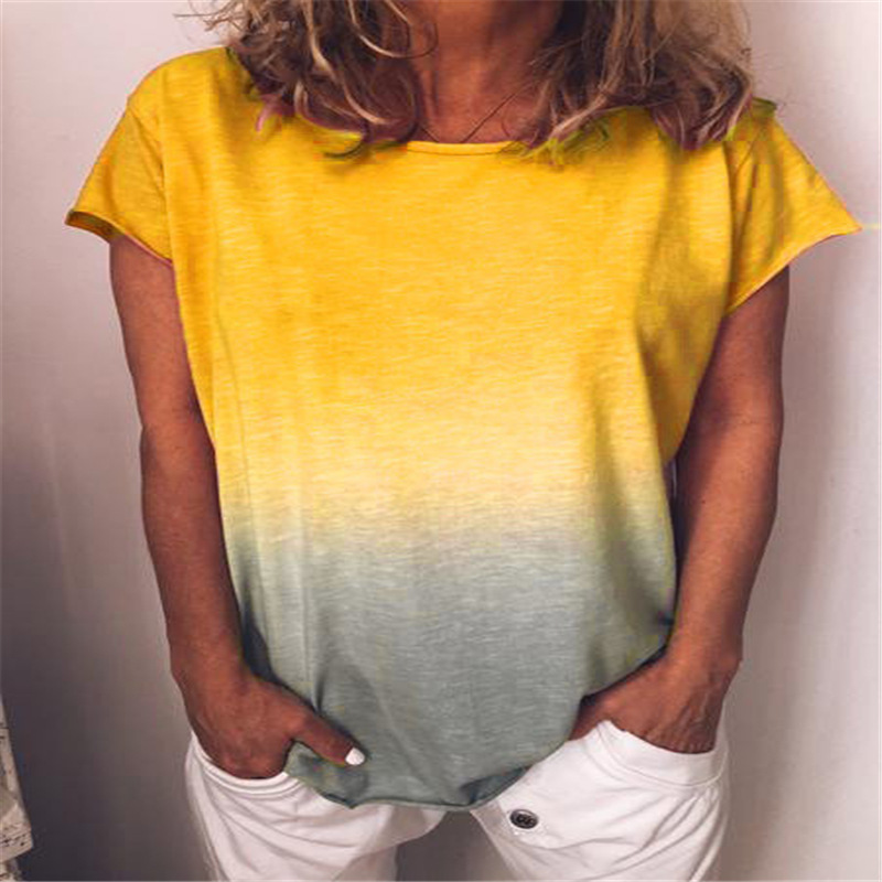 Rainbow Gradient Print Crewneck Short Sleeve Loose T-Shirt
