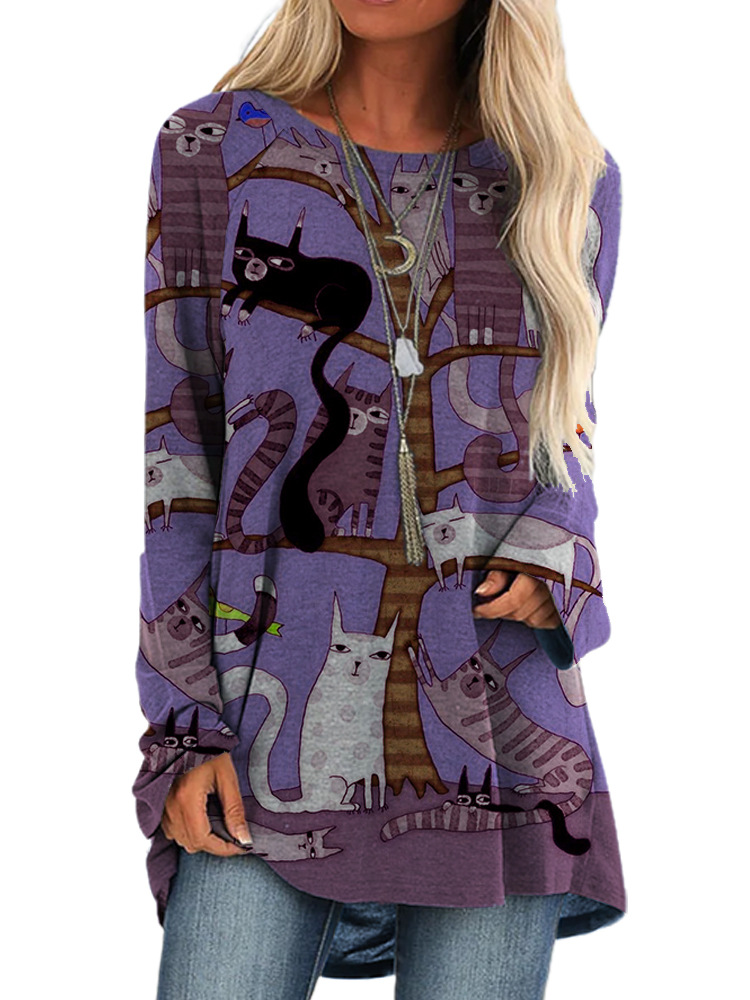 Women's Loose Digital Print Long-Sleeve Top
