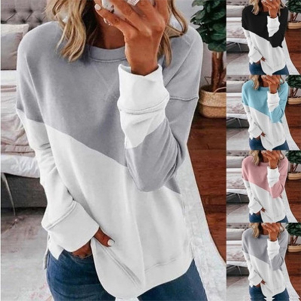 Women's Colorblock Long Sleeve Crewneck Loose Sweatshirt