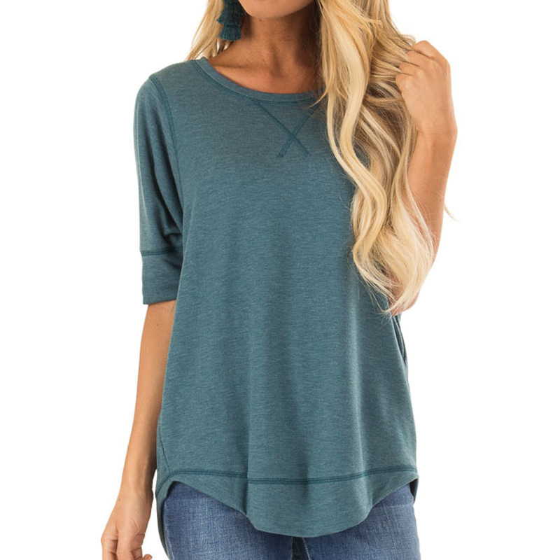 Women's Short Sleeve T-Shirt Solid Crew Neck High-Low Hem Top