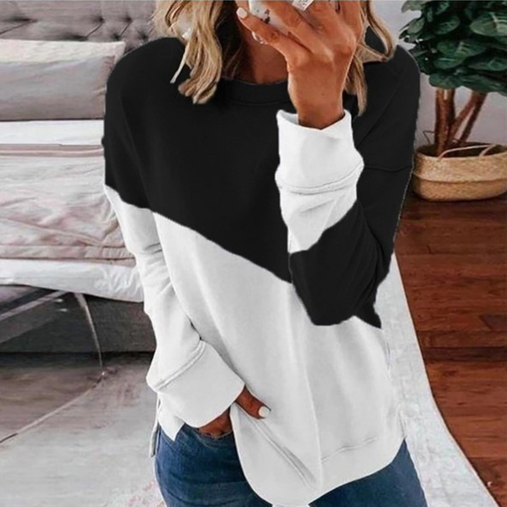 Women's Colorblock Long Sleeve Crewneck Loose Sweatshirt