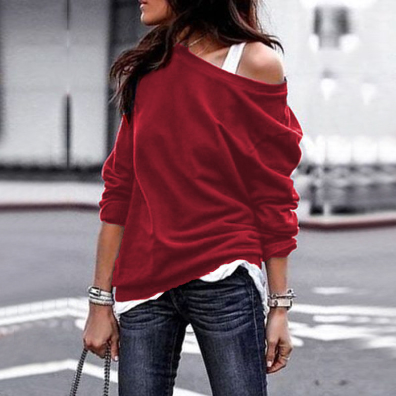 Women's Off-Shoulder Long Sleeve Solid Color Top