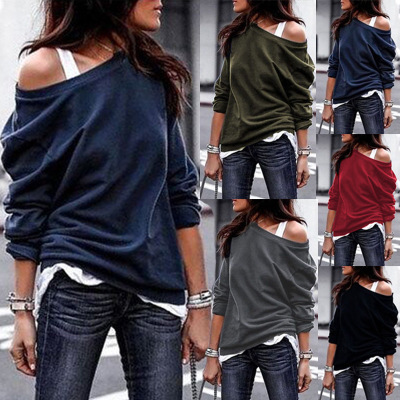 Women's Off-Shoulder Long Sleeve Solid Color Top