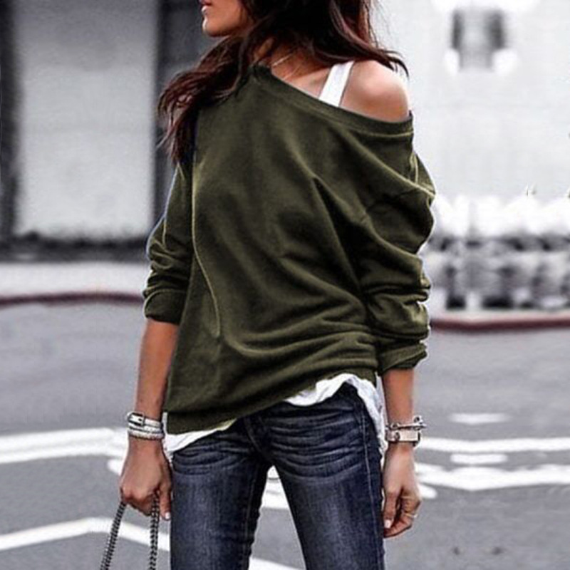 Women's Off-Shoulder Long Sleeve Solid Color Top
