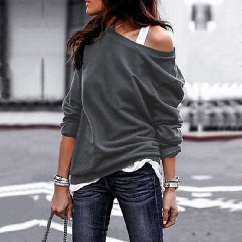 Women's Off-Shoulder Long Sleeve Solid Color Top