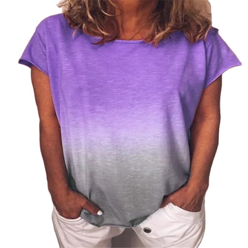 Rainbow Gradient Print Crewneck Short Sleeve Loose T-Shirt