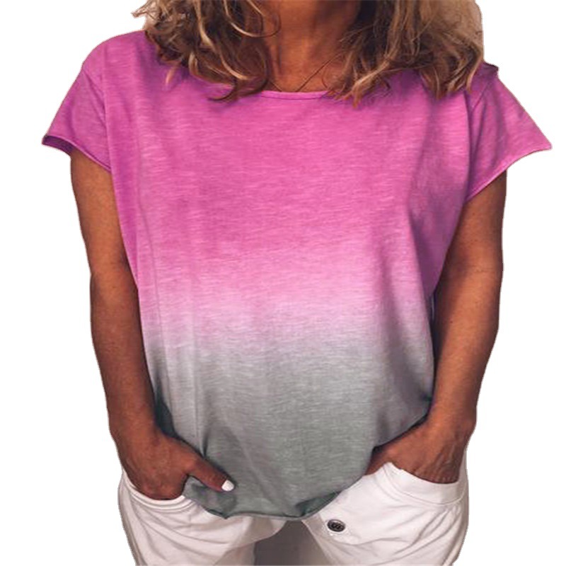 Rainbow Gradient Print Crewneck Short Sleeve Loose T-Shirt