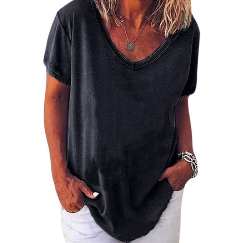 Women's Summer Short Sleeve V-Neck Solid Color Plus Size T-Shirt