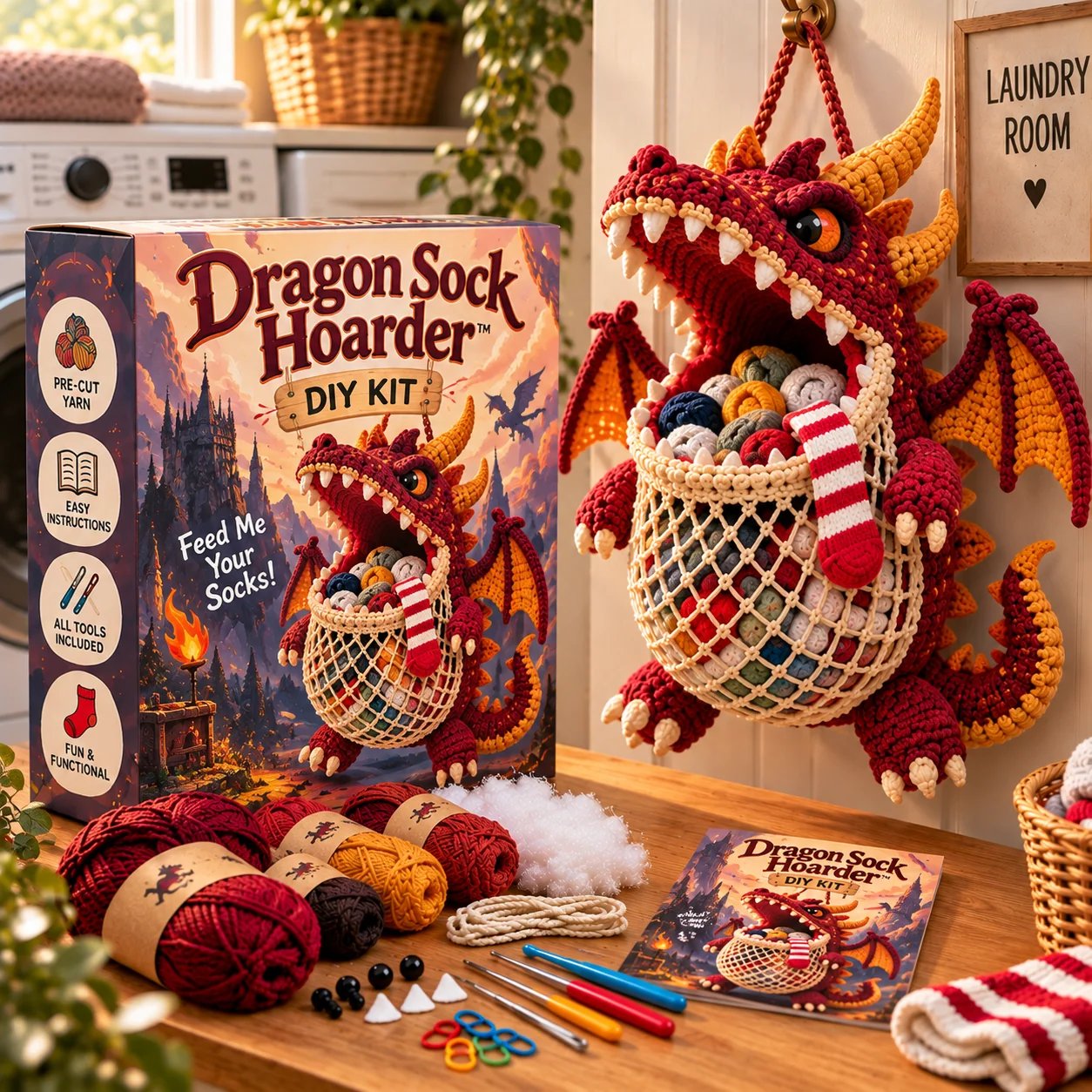 🧦😂Sock GobblersTM – Cute Animal Hanging Sock Holder, Funny Laundry Organizer 🦈🐊