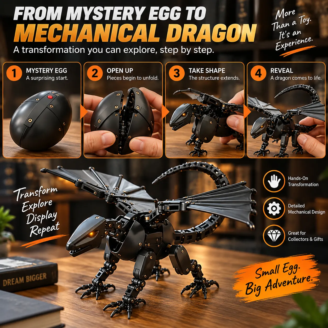 ⚡DragonMorph – Egg to Dragon Transforming Mechanical Toy