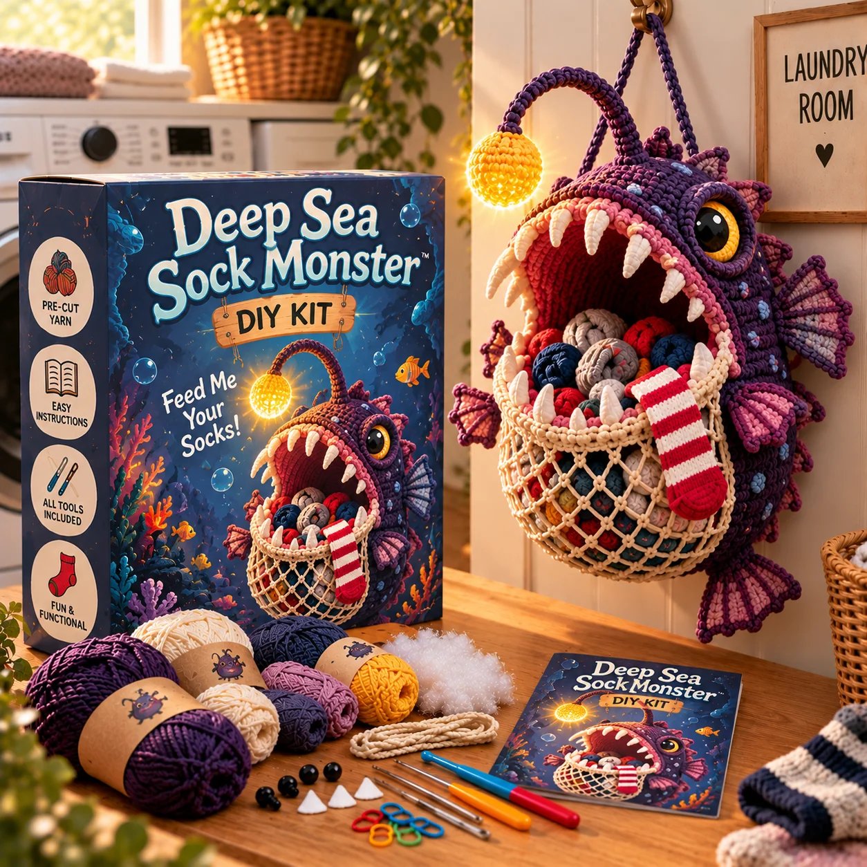 🧦😂Sock GobblersTM – Cute Animal Hanging Sock Holder, Funny Laundry Organizer 🦈🐊