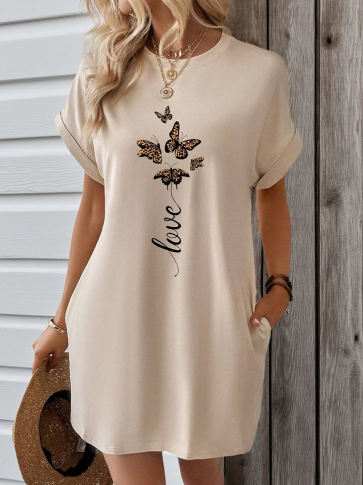 Butterfly Letter Print Batwing Sleeve T-Shirt Dress